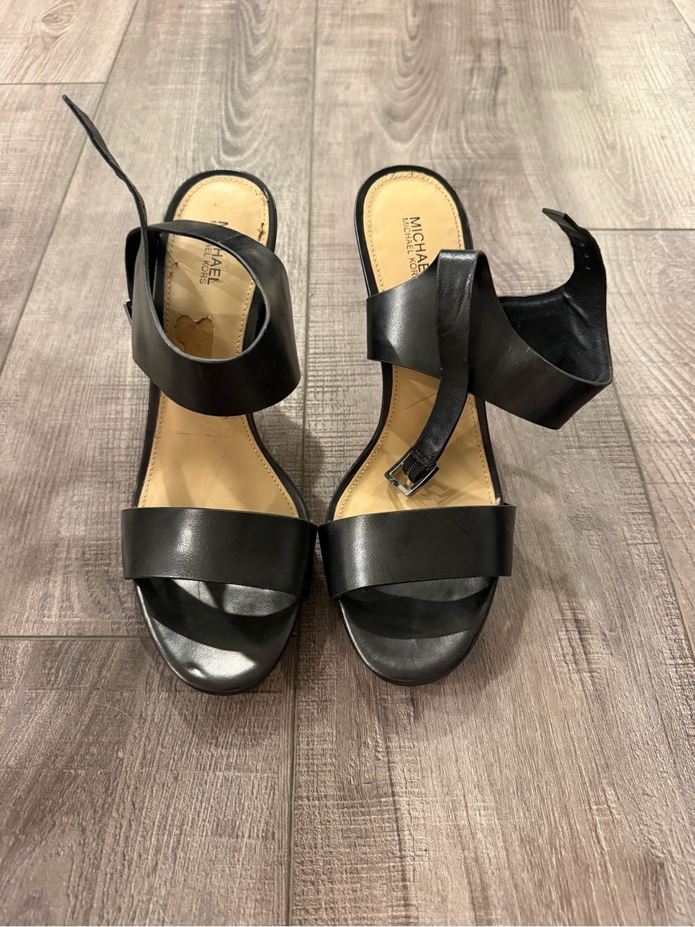 MICHAEL Michael Kors Black Leather Open-Toe Ankle-Strap Heels